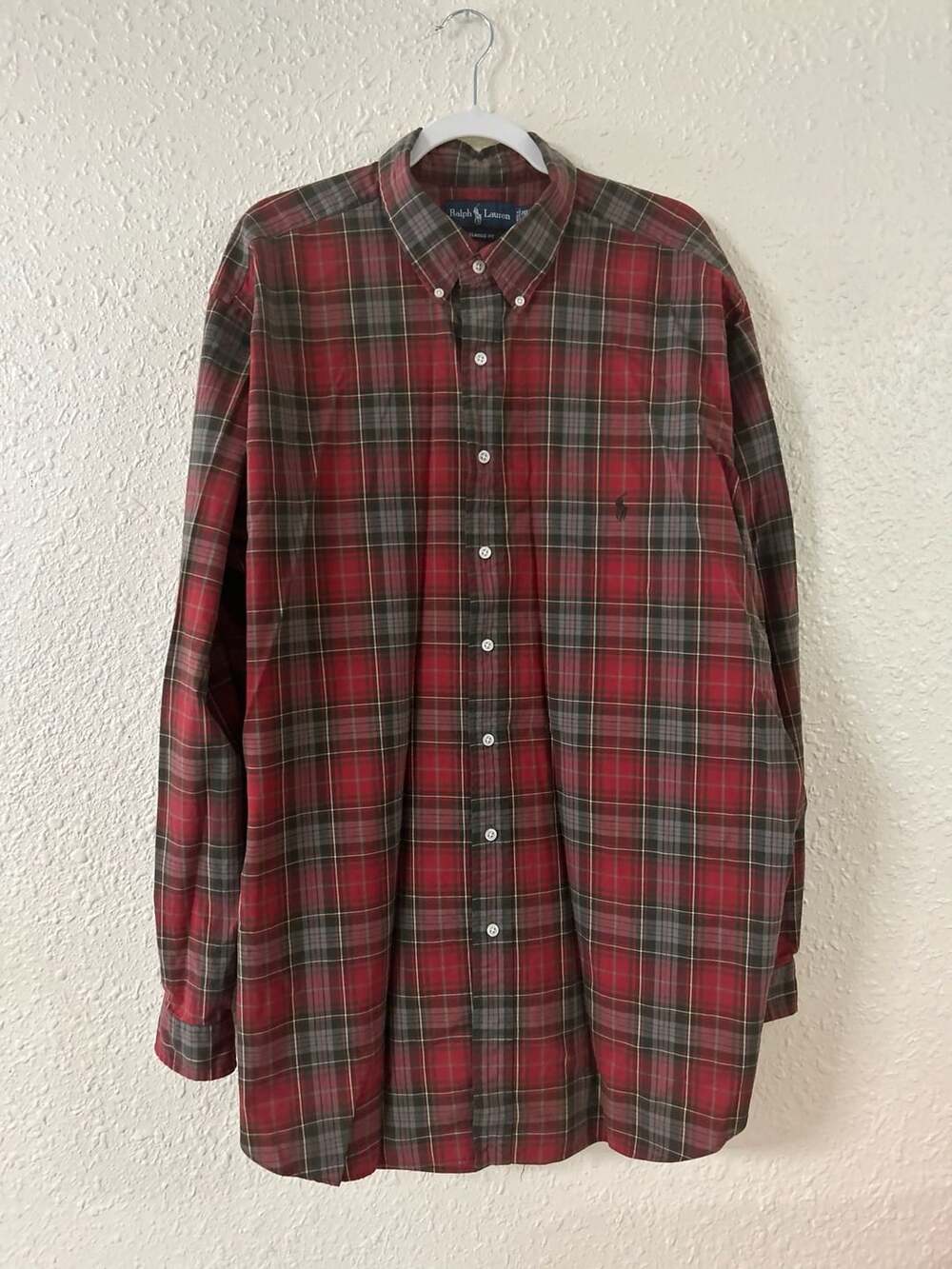 Ralph Lauren Classic Fit Plaid Button Down Long Sleeve Shirt Red 2XLT Tall